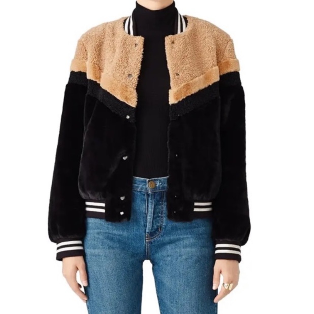 Free People Faux Shearling Fur Satin Bomber Jacket